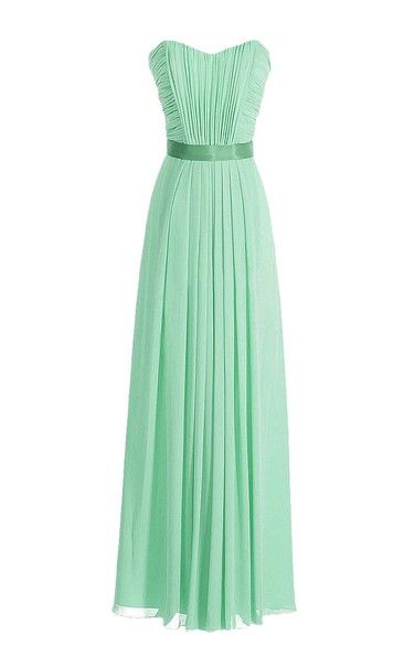 Sweetheart Pleated Chiffon A-line Gown With Satin Sash