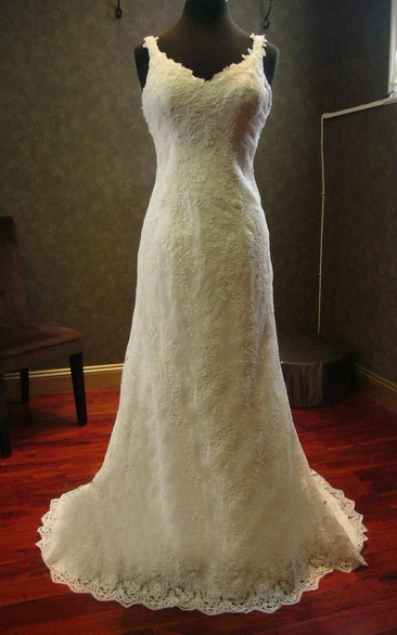 Backless Sheath Lace Wedding Dress With Beading And Straps Neck