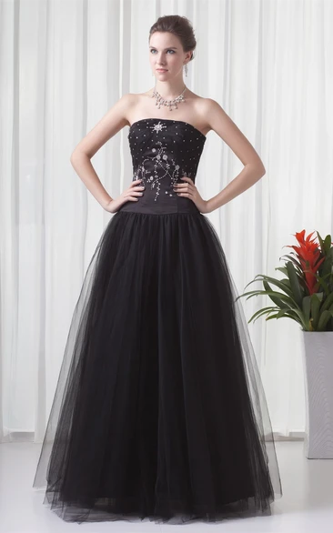 strapless ball a-line gown with tulle overlay and strass