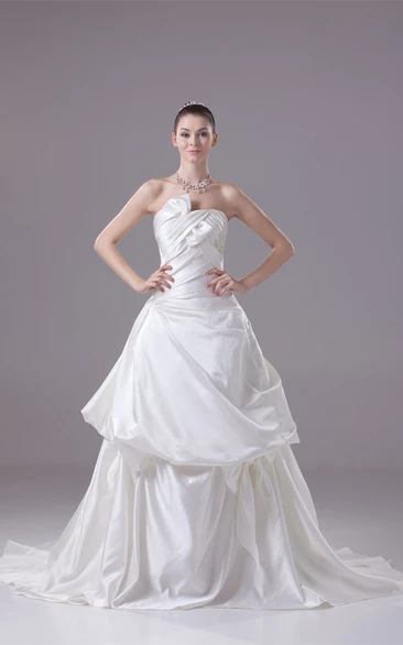 Strapless Pick-Up A-Line Gown with Bow Criss-Cross Ruching