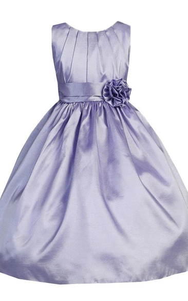 Sleeveless A-line Pleated Dress With Flower and Bow