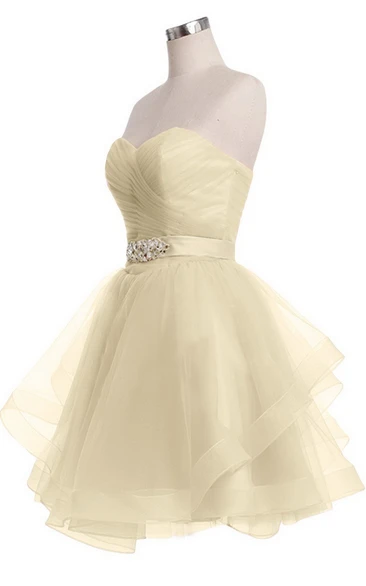 Sweetheart A-line Mini Dress With Pearled Waist