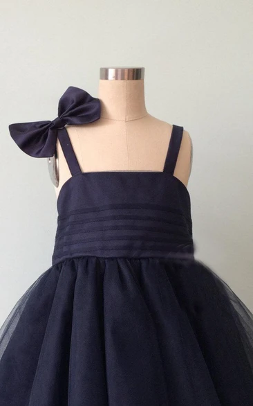 Strapped Tulle&Satin&Taffeta Dress With Flower