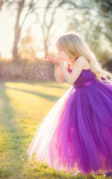 Lovely Sleeveless Purple Tulle Princess Flower Girl Dress Princess