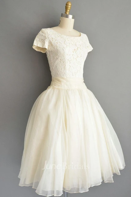 Tea-Length Chiffon Lace Weddig Dress - June Bridals