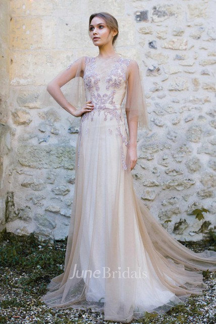 Bateau Illusion Tulle Dress With Beading And Keyhole Back - June Bridals