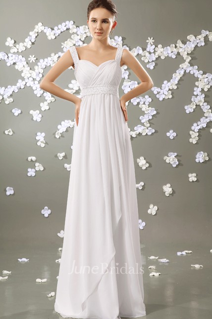 Strapless Empire Chiffon Pleated Gown With Beaded Straps June Bridals 0815