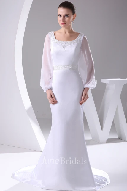 Elegant Square-Neck Long-Sleeve Mermaid Dress With Beading - June Bridals