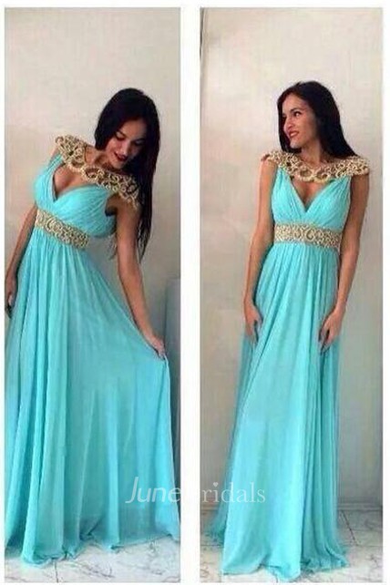 Turquoise and Gold Prom Dress