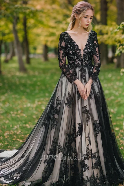 Non-Traditional Gothic Black and White Boho Lace Wedding Dress Flowy ...