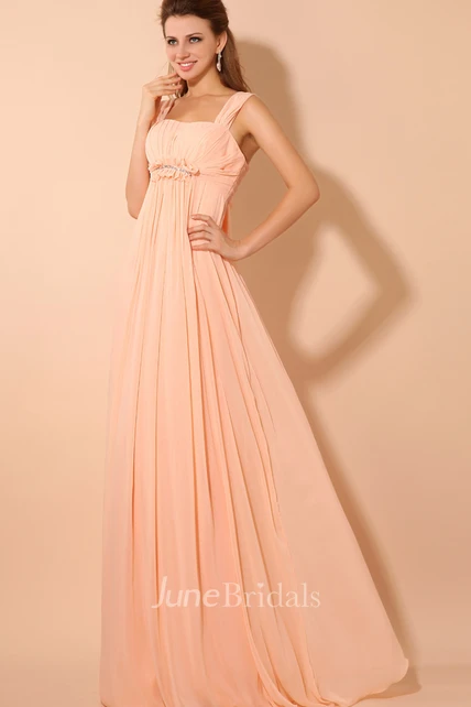 Maxi Soft Flowing Fabric Empire Dress With Draping And Straps June Bridals 1431