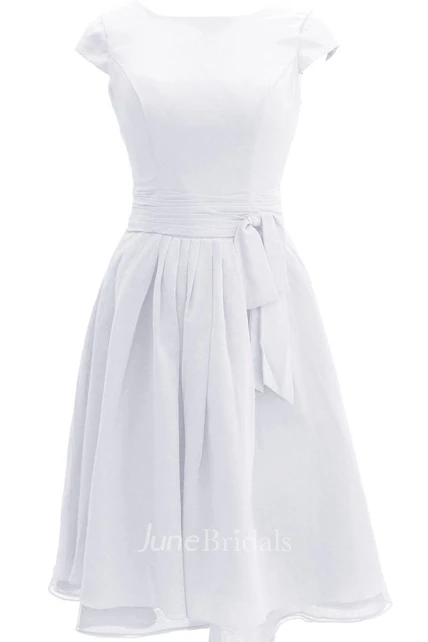 Sleeveless Bateau Neck Knee-length Layered Chiffon Dress - June Bridals