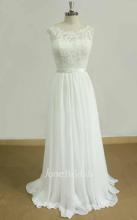 A-Line Sweetheart Chiffon Lace Satin Weddig Dress - June Bridals