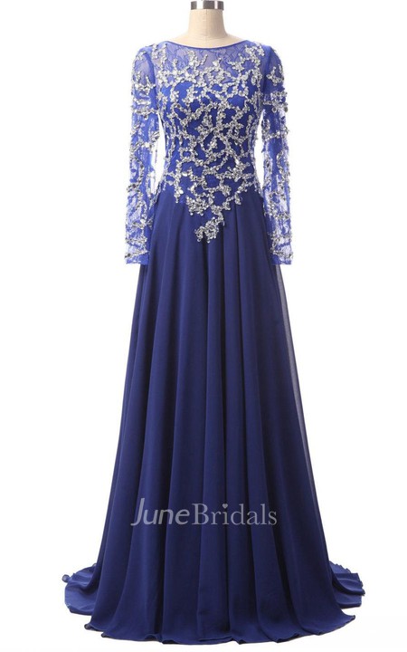 Long Sleeve Chiffon&Lace Dress - June Bridals