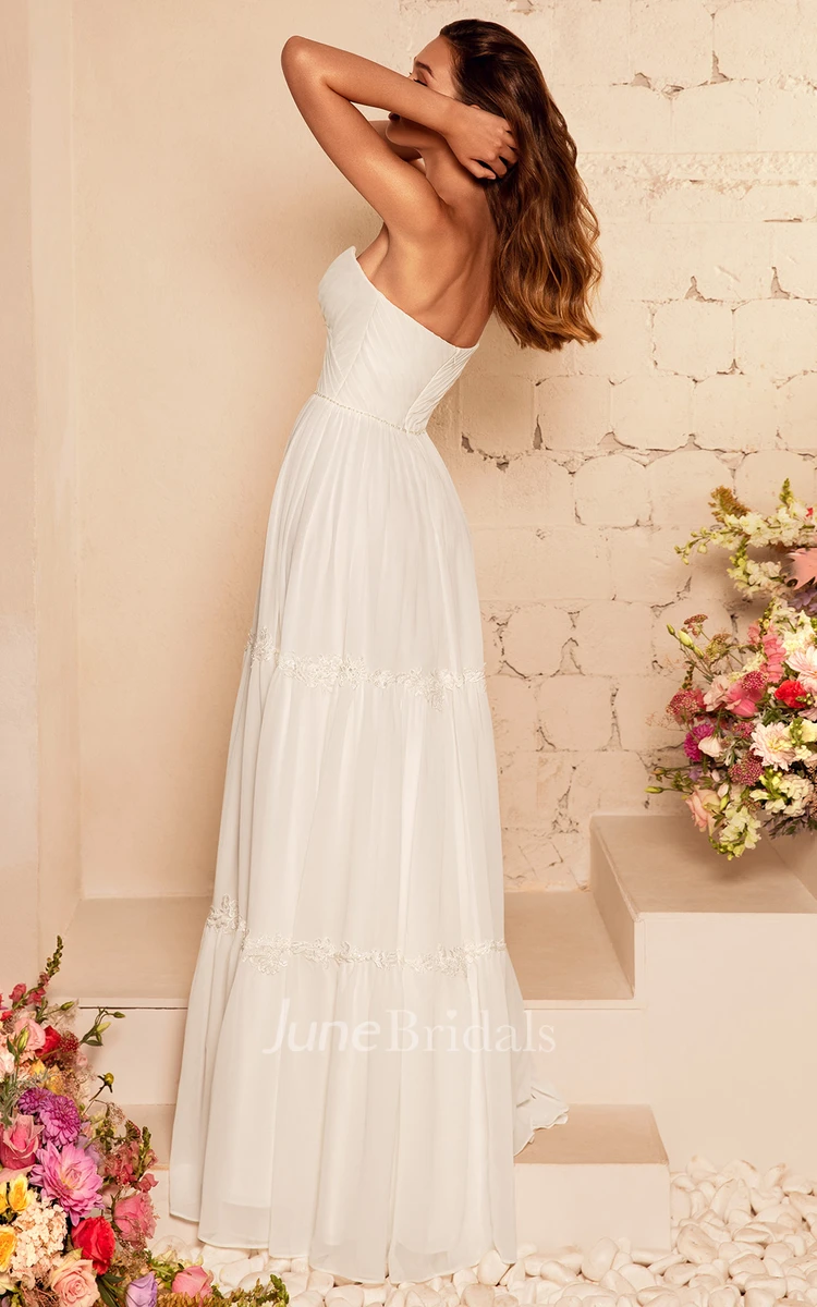 Simple A Line Chiffon Long Sleeve Illusion Wedding Dress with Criss Cross