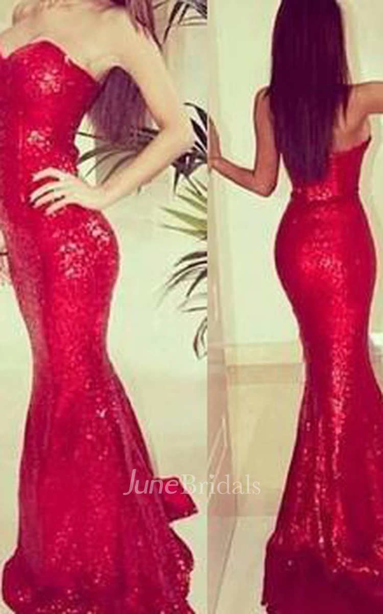 New Sexy Red Mermaid Proms Dresses Sweetheart Sequined Evening Dress