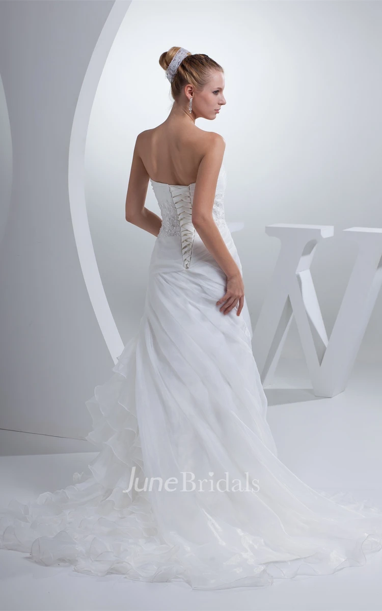 Strapless Appliqued Column Dress with Tiers and Appliques