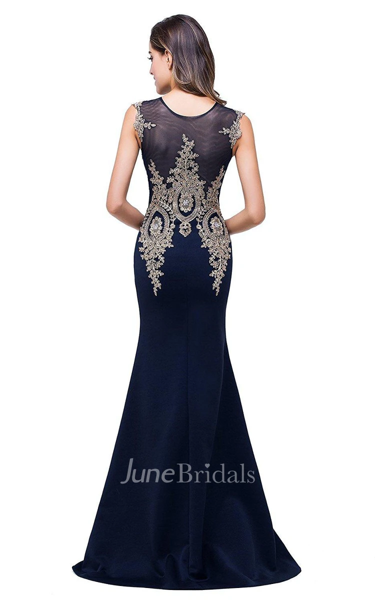 Satin Floor-length Mermaid Dress with Lace Detail