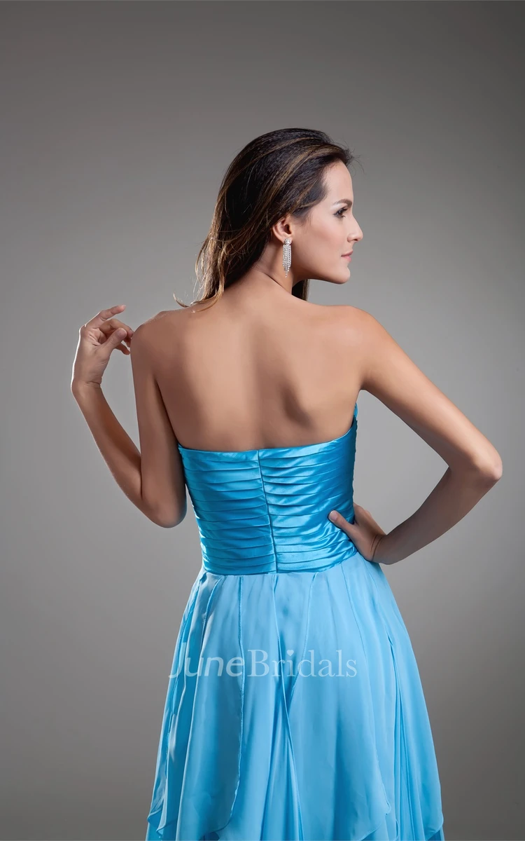 Strapless Draped Floor-Length Dress with Ruched Bodice
