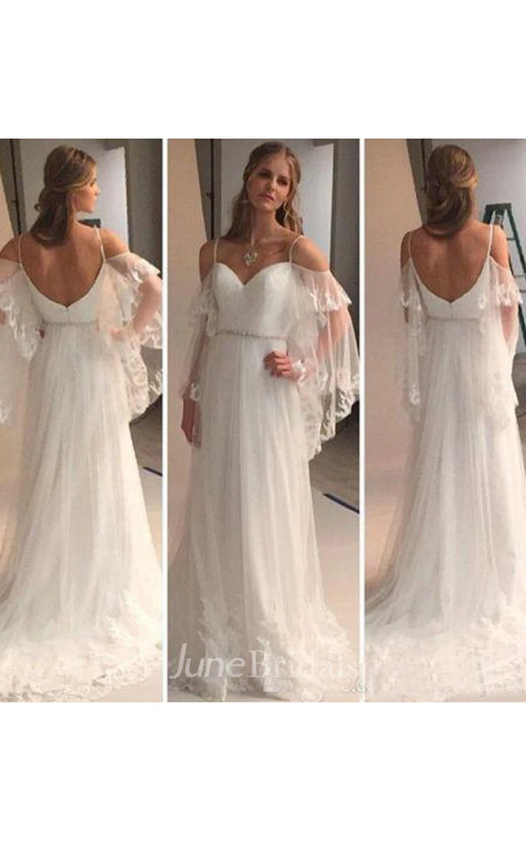 Backless Lace Sheer Long Sleeves Lace Beach Bohemian Wedding Bridal Gown