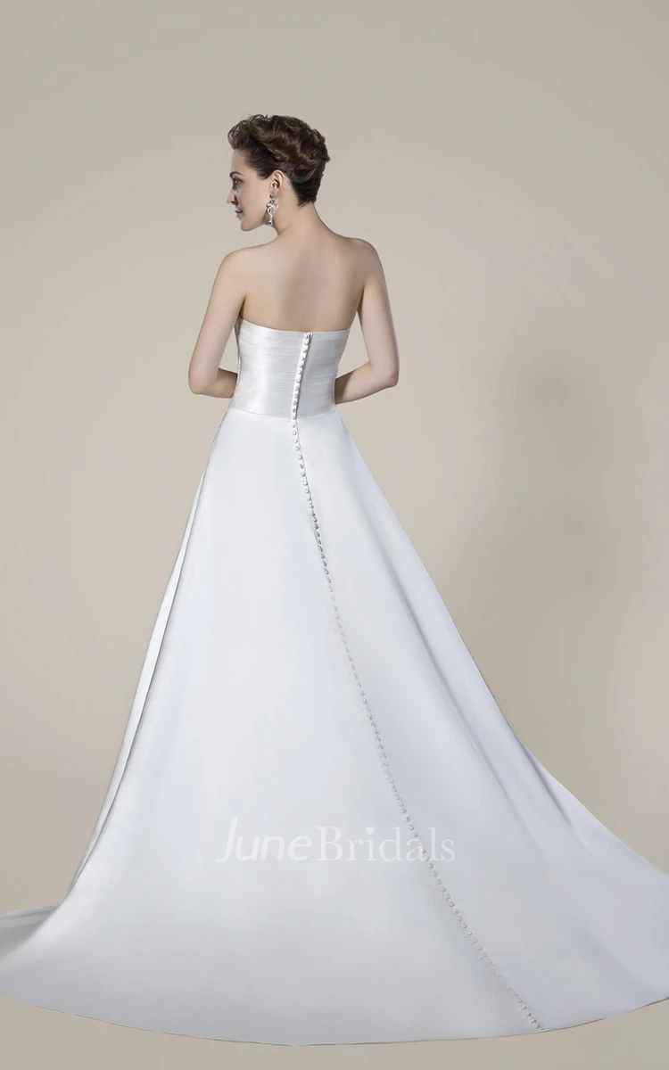 Strapless Elegant Beaded Criss Cross Bridal Dress With Button Back And Draping