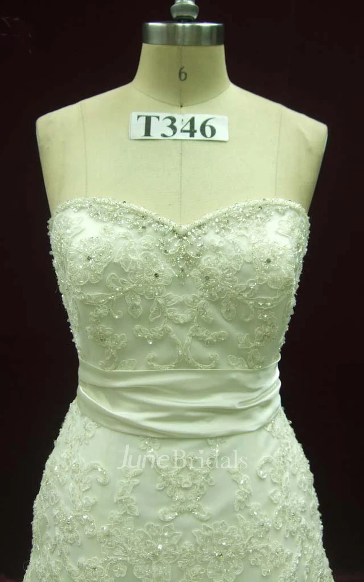Gorgeous Strapless Lace Sweetheart Wedding Gown With Sash and Bow