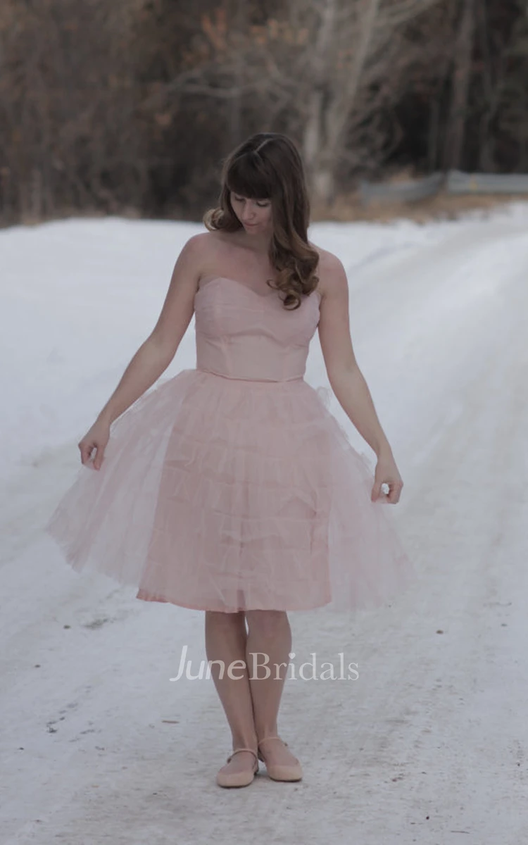 Simple Strapless Knee-length Tulle Dress