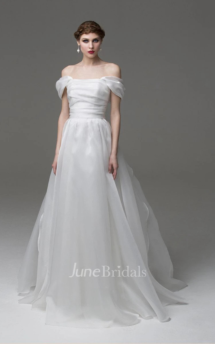 Off-Shoulder A-Line Organza Wedding Dress With Ruching