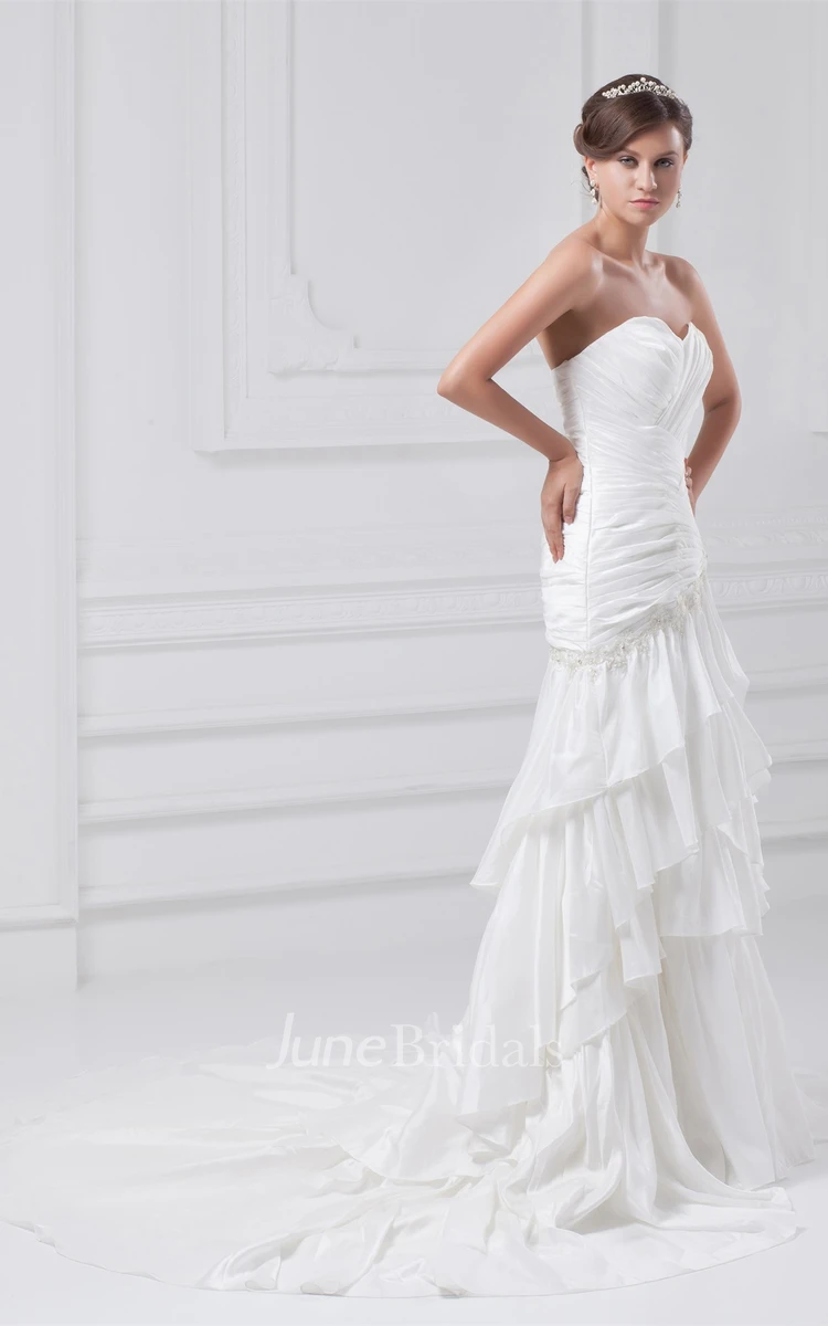 sweetheart mermaid chiffon gown with appliques and tiers