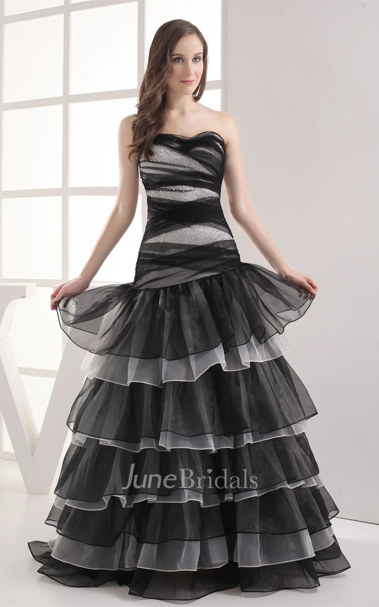 Two-Tone A-Line Gown with Tiers and Stress