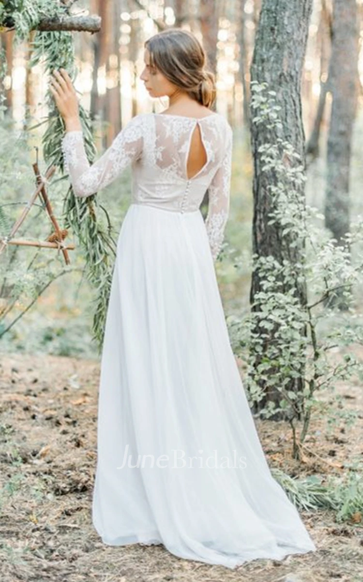 Bohemian Bateau A Line Lace Tulle Wedding Dress with Ruching