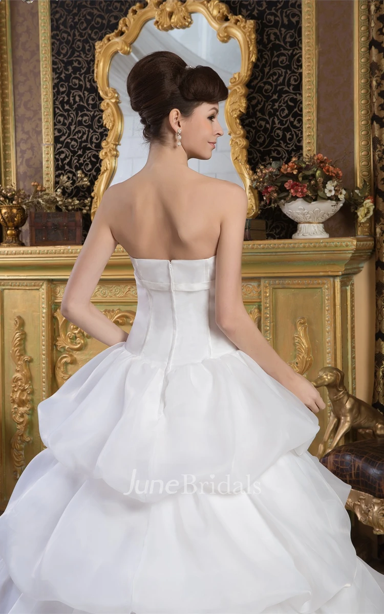 Strapless A-Line Tiered Dress with Bow and Pick-Up Design