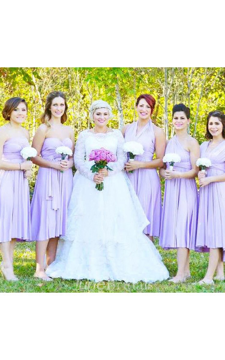 Short Lilac Bridesmaid Convertible Wrap Dress - June Bridals