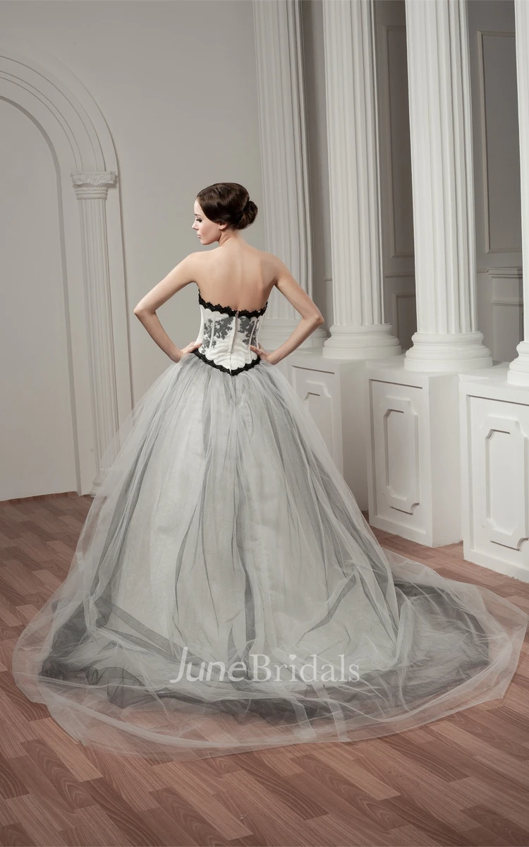 Strapless Tulle A-Line Dress with Appliques and Flower