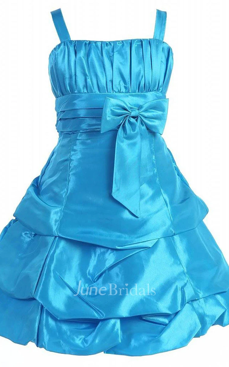 Sleeveless A-line Taffeta Dress With Pleats and Bow