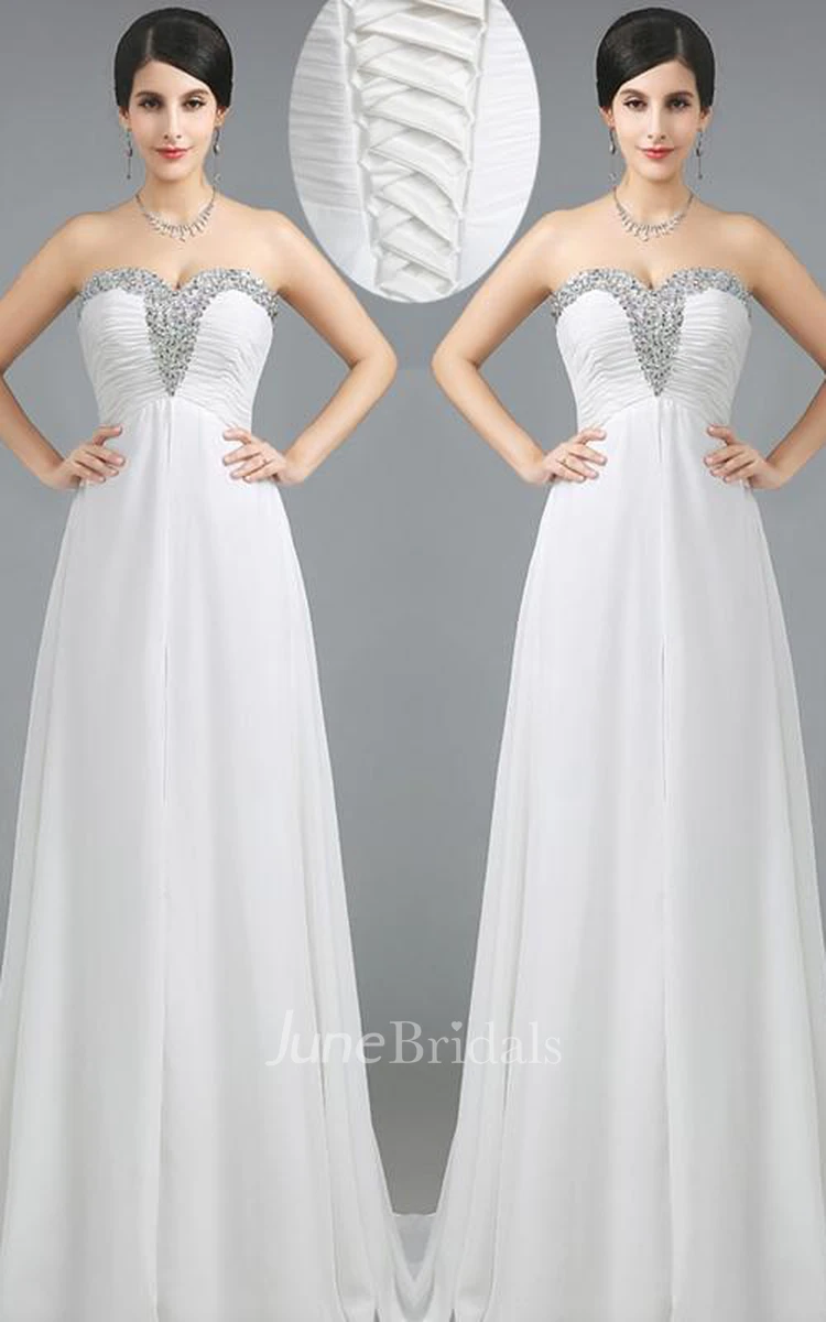 Gorgeous Sweetheart Crystals Prom Dress Long Chiffon Lace-Up