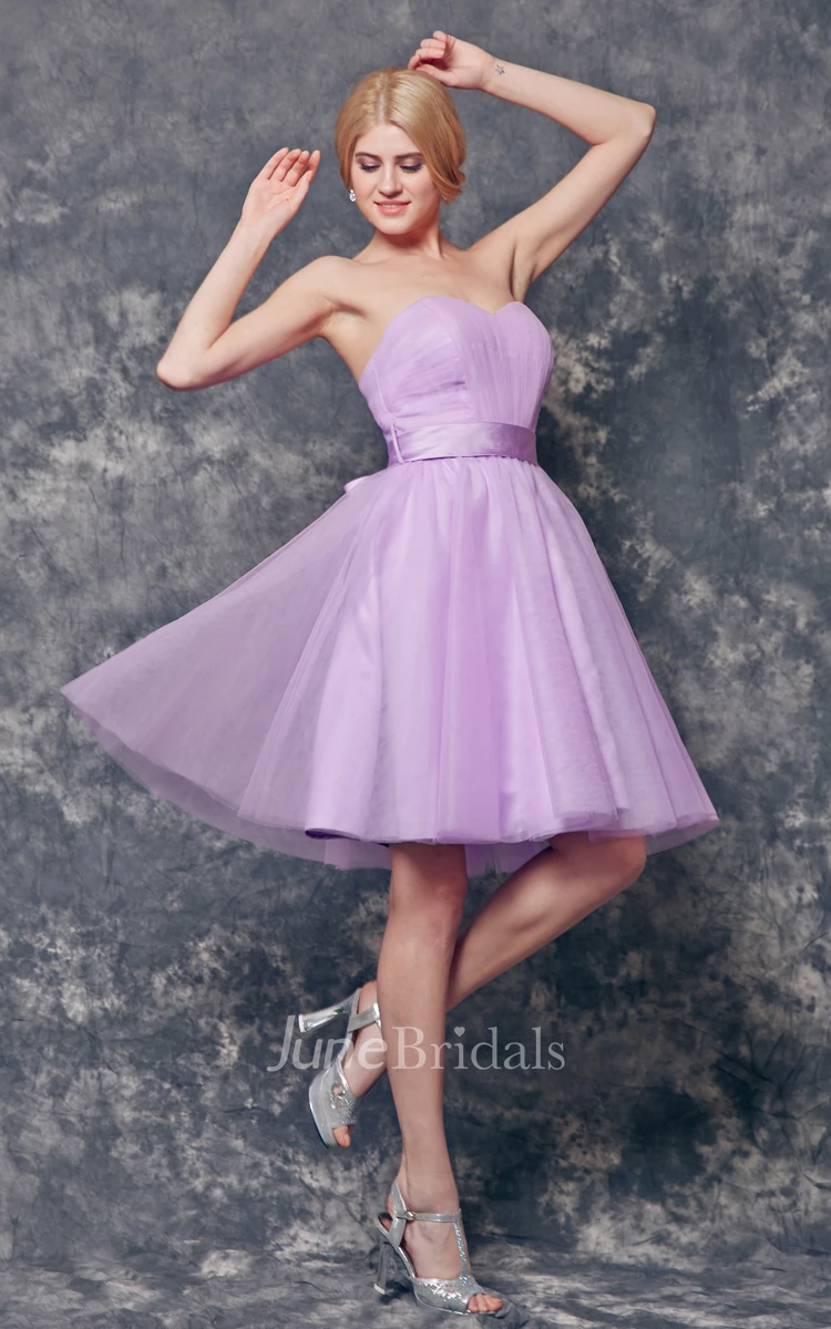Strapless Backless A-line Short Tulle Dress With Sash