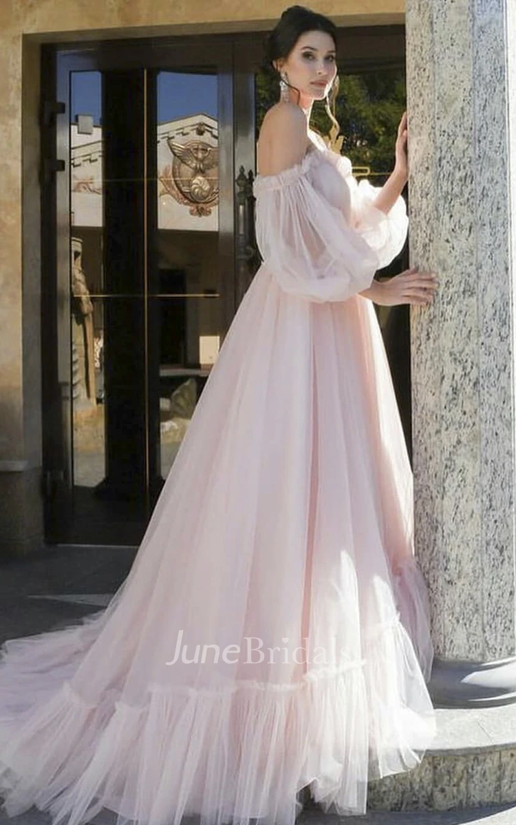 One Shoulder Floor-length Sweetheart Tulle Bow-knot Long