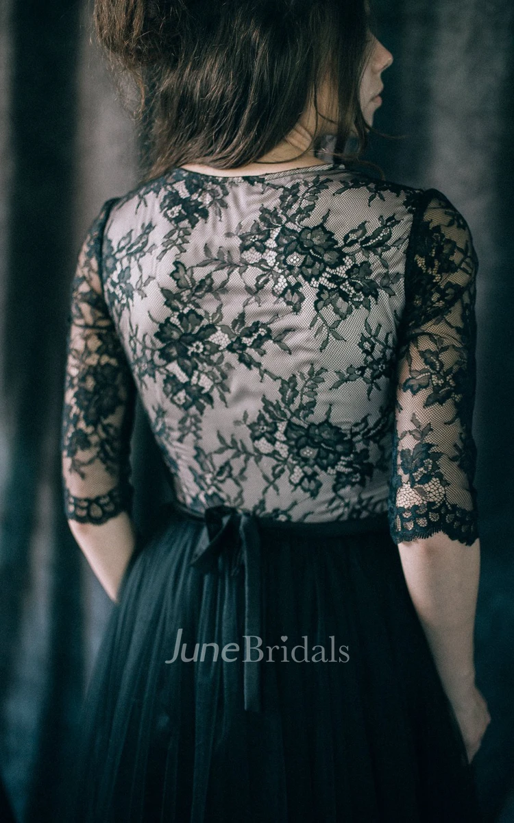Sheath V-neck Floor-length Long Sleeve Illusion Low-V Back Lace Wedding Dress Black