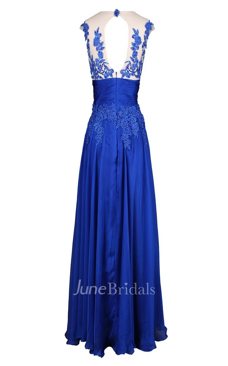 Sleeveless Sequined Appliqued Long Pleated Chiffon Dress