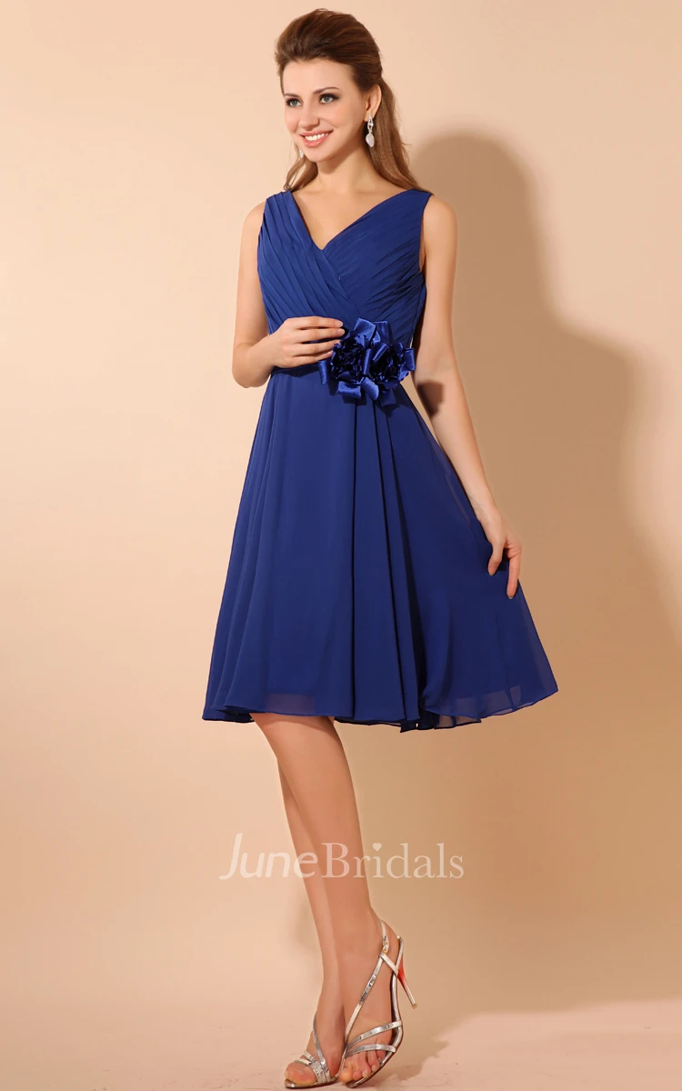 Alluring Midi V-Neck Dress With Flower And Ruching