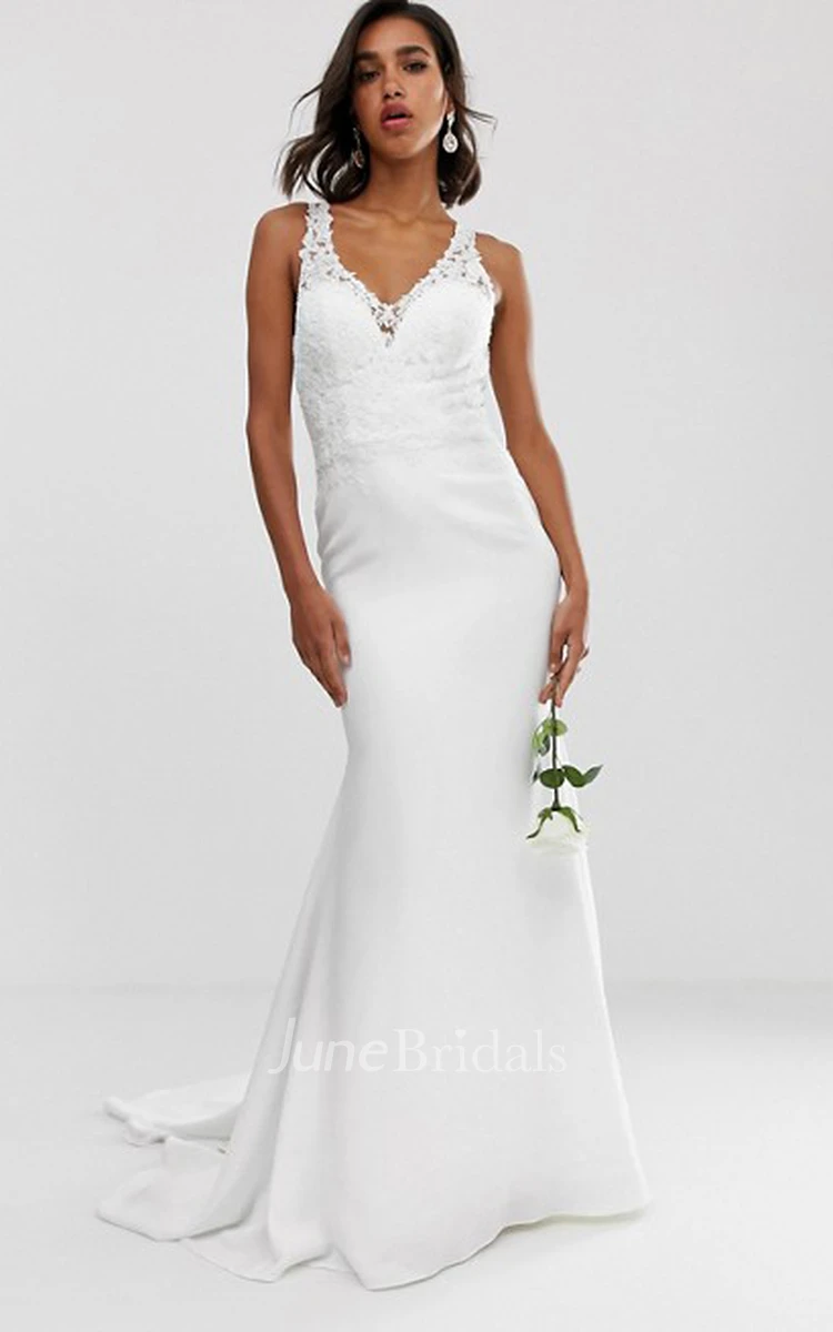 Ethereal Chiffon Sheath Straps Button Back Wedding Dress with Applique