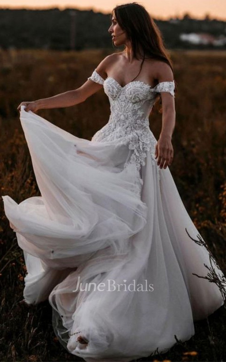 Romantic off shoulder wedding clearance dress