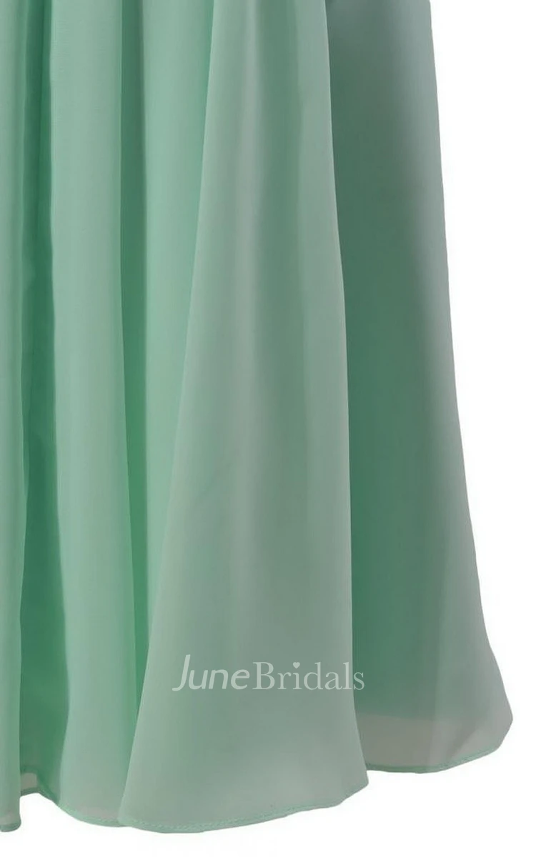 Simple V-neck Pleated A-line Gown With Ruched Band