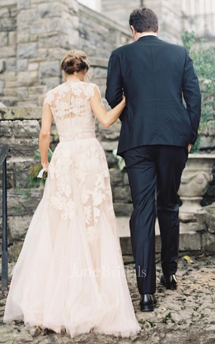 High Quality V-neck Sleeveless Floor-length Wedding Dress with Lace