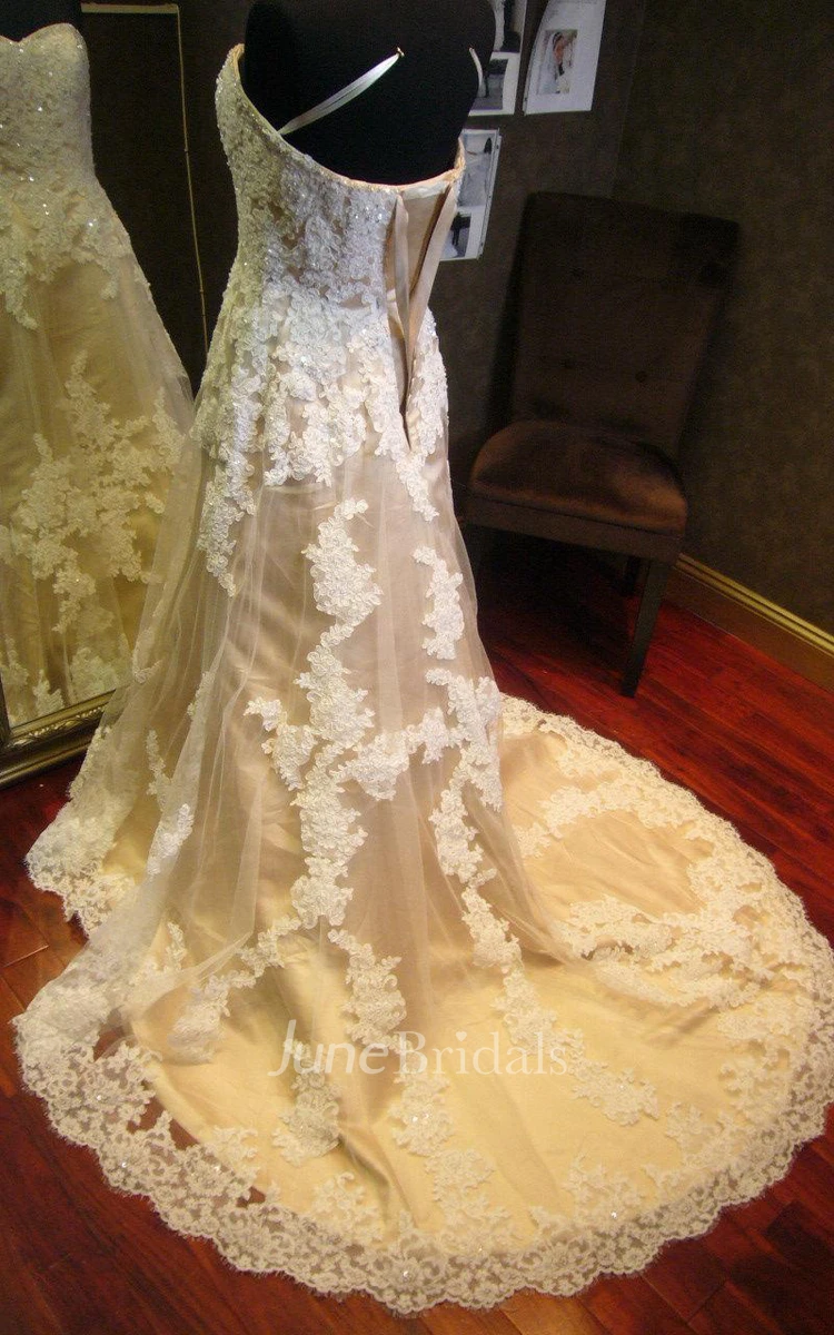 Sweetheart Lace-Up Back Long Taffeta Wedding Dress With Appliques And Beading