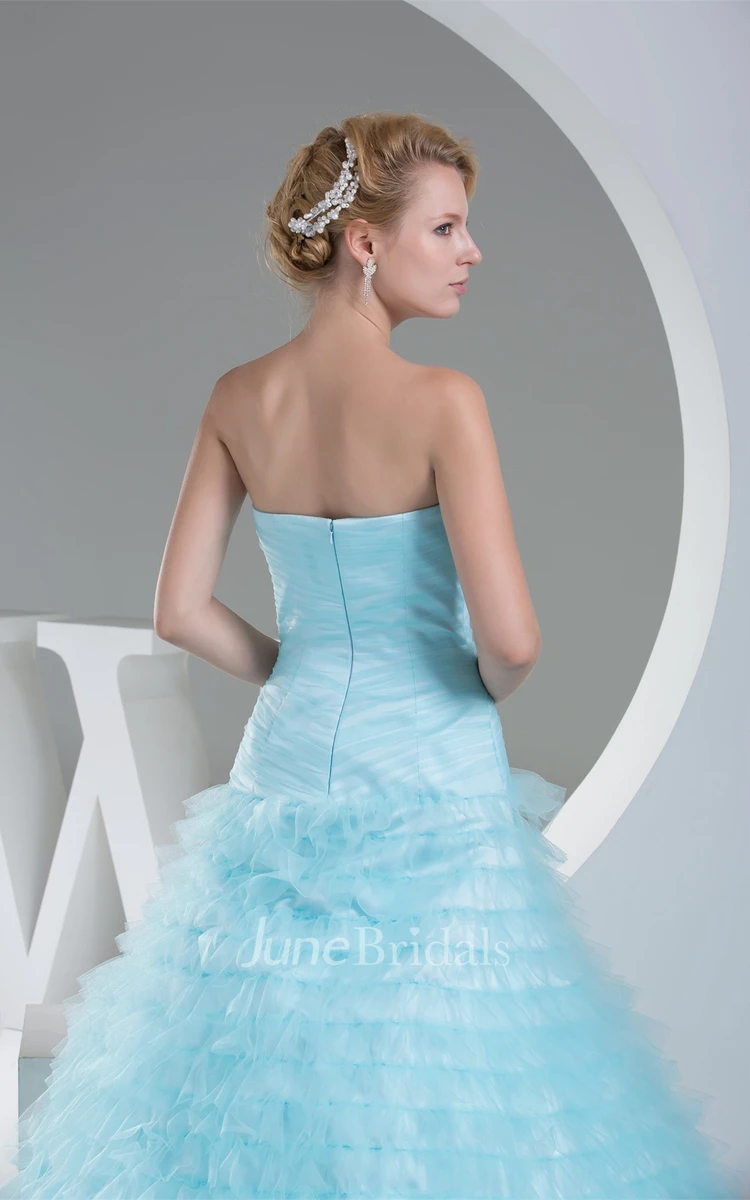 Strapless A-Line Ruffled Dress with Ruching and Tiers