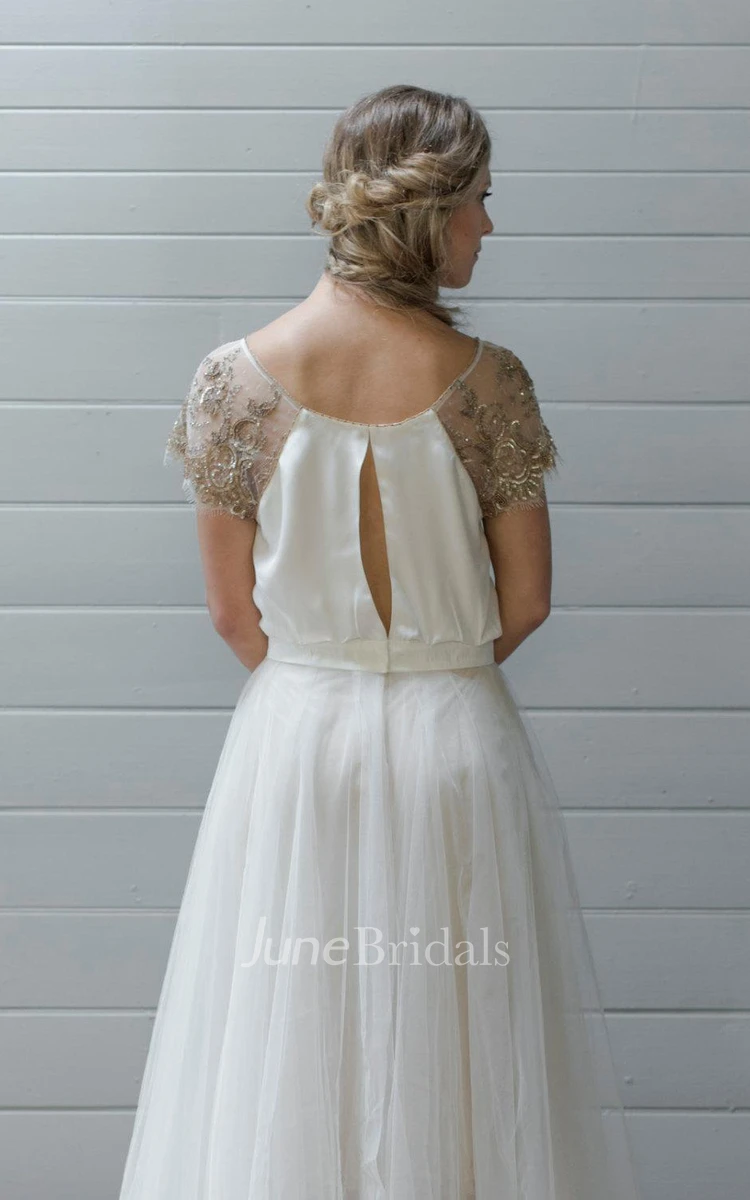 Paige Wedding With Copper Beading And Tulle Skirt Ivory Dress