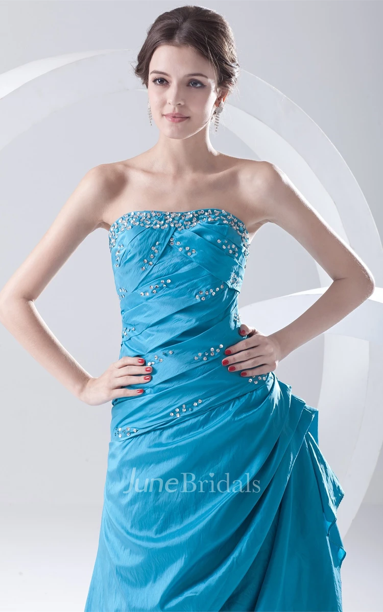 Strapless Pick-Up Taffeta Gown with Beading and Ruching