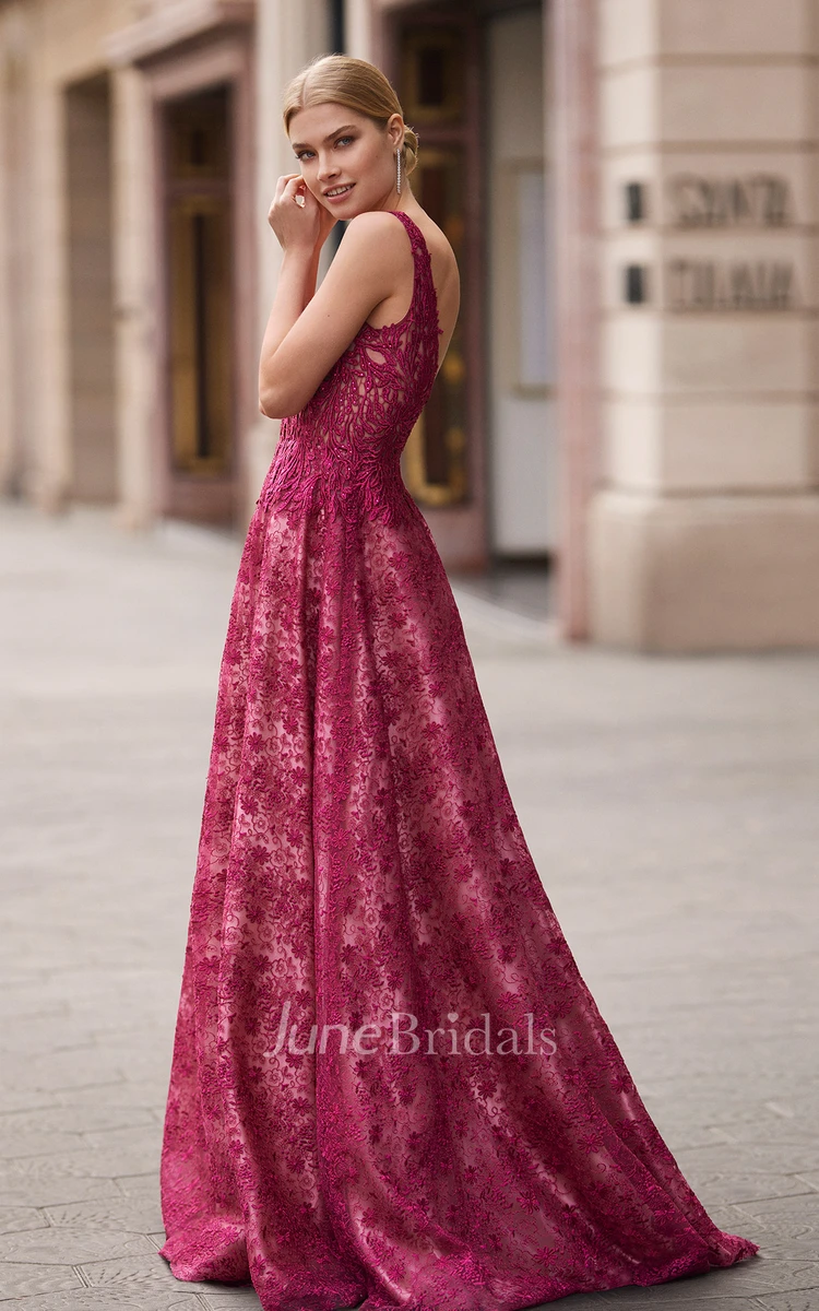 Beautiful A-Line V-neck Tulle Floor-length Evening Dress